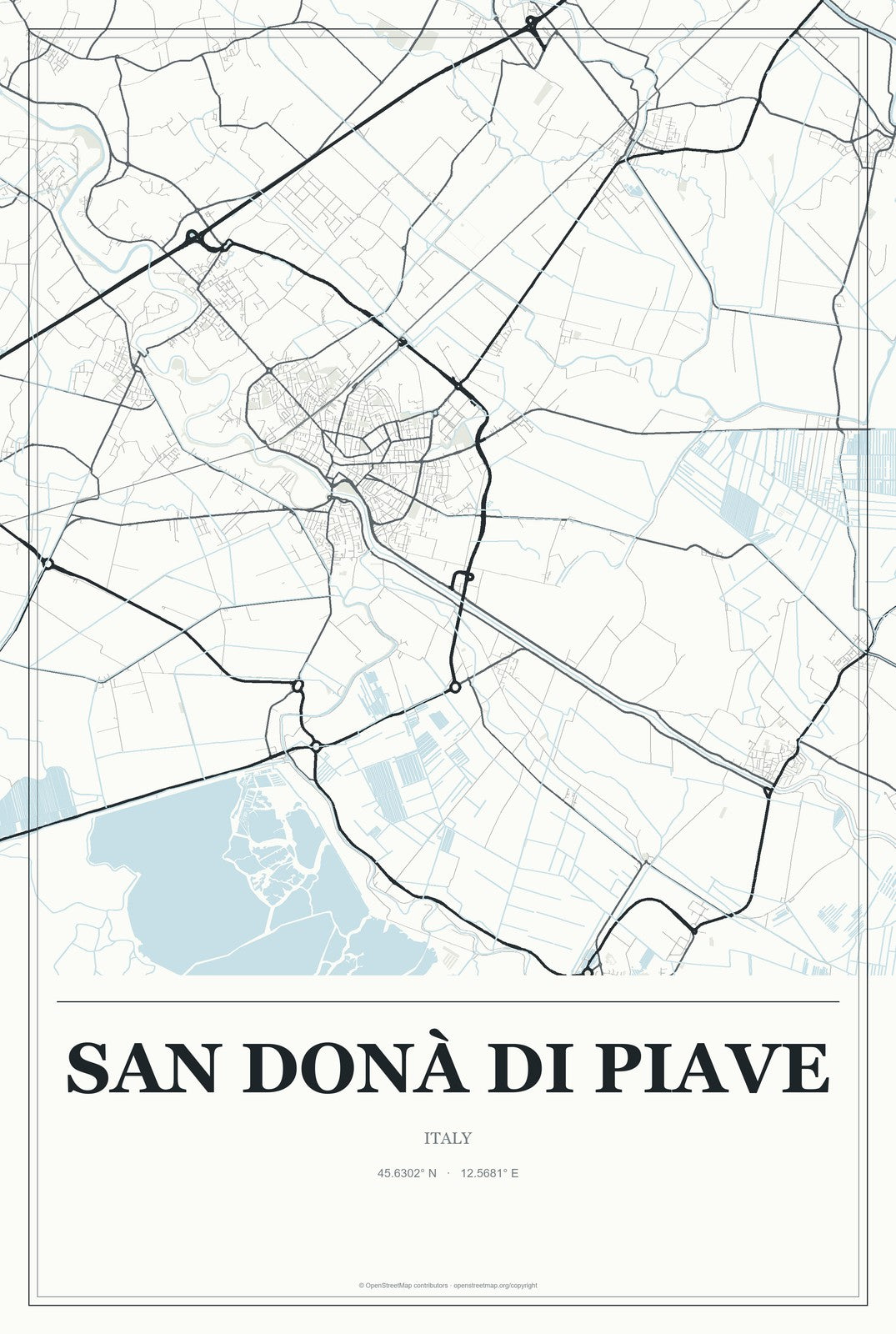 San Donà di Piave, Italy City Map Aluminum Sign in Gallery Air style