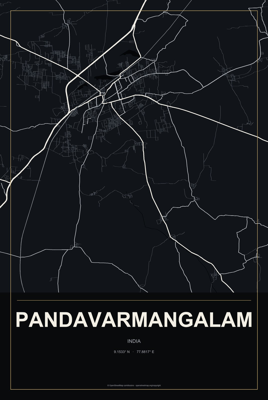 Pandavarmangalam, India City Map Aluminum Sign in Metropolitan Noir style