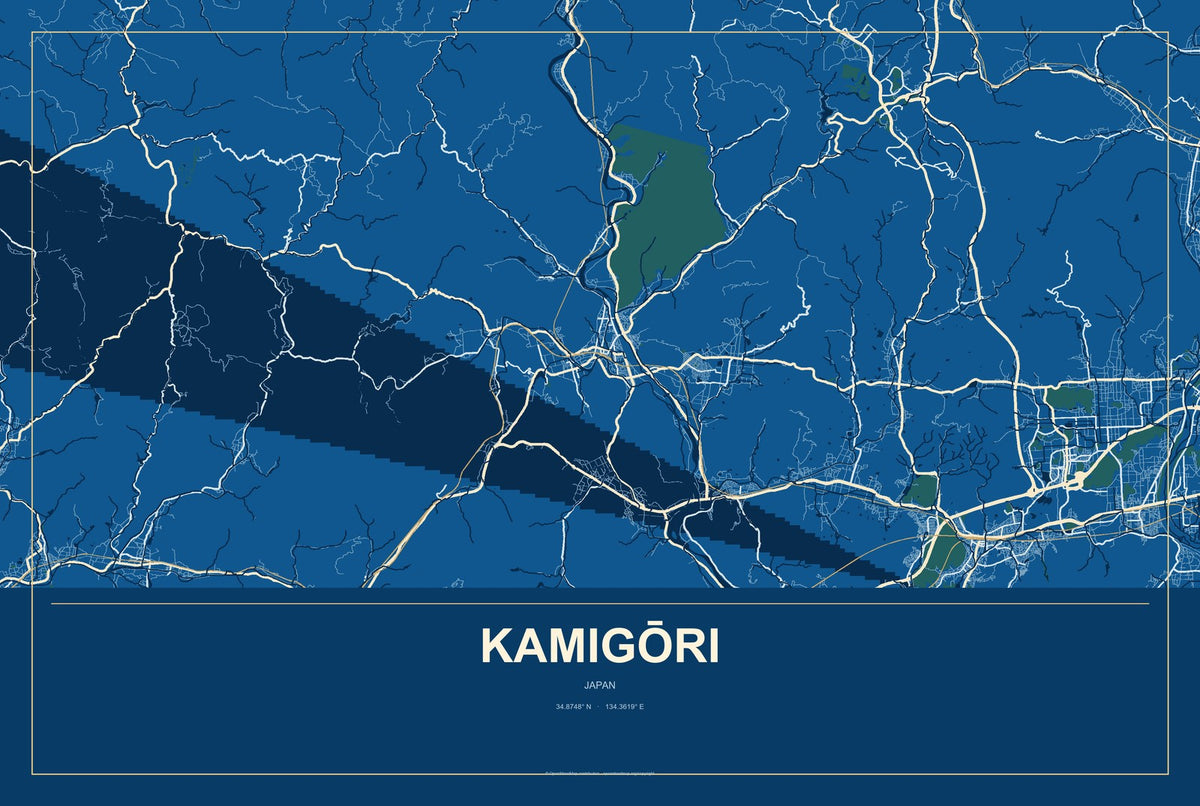 Kamigōri, Japan City Map Aluminum Sign in Harbor Cobalt style