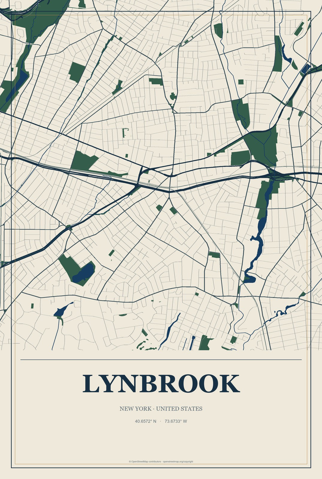 Lynbrook, New York City Map Aluminum Sign in Coastal Cutout style