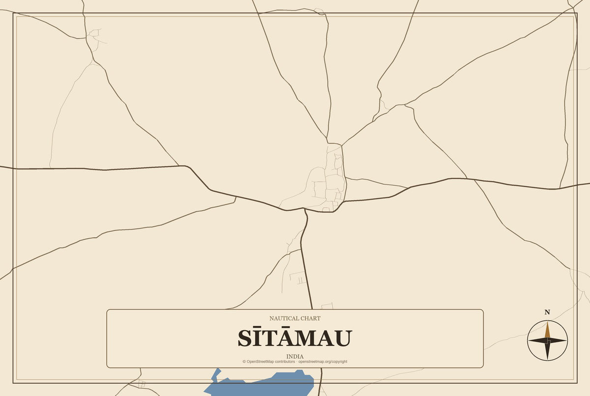 Sītāmau, India City Map Aluminum Sign in Heritage Nautical style