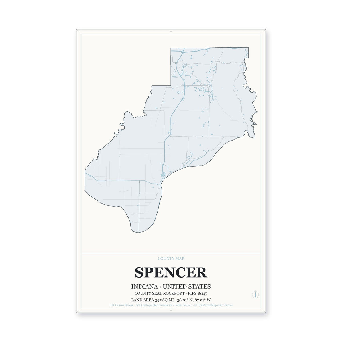 Spencer County, Indiana Map Aluminum Sign in Gallery Air style