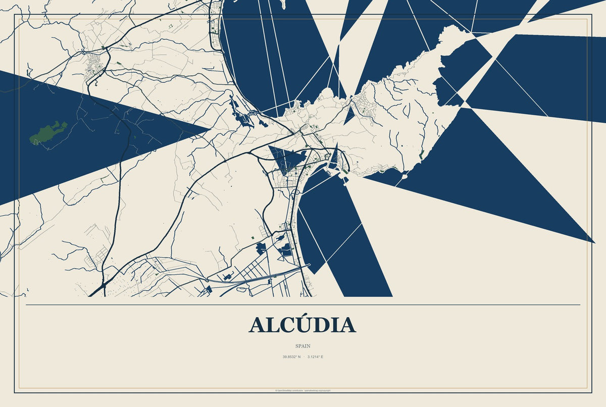 Alcúdia, Spain City Map Aluminum Sign in Coastal Cutout style