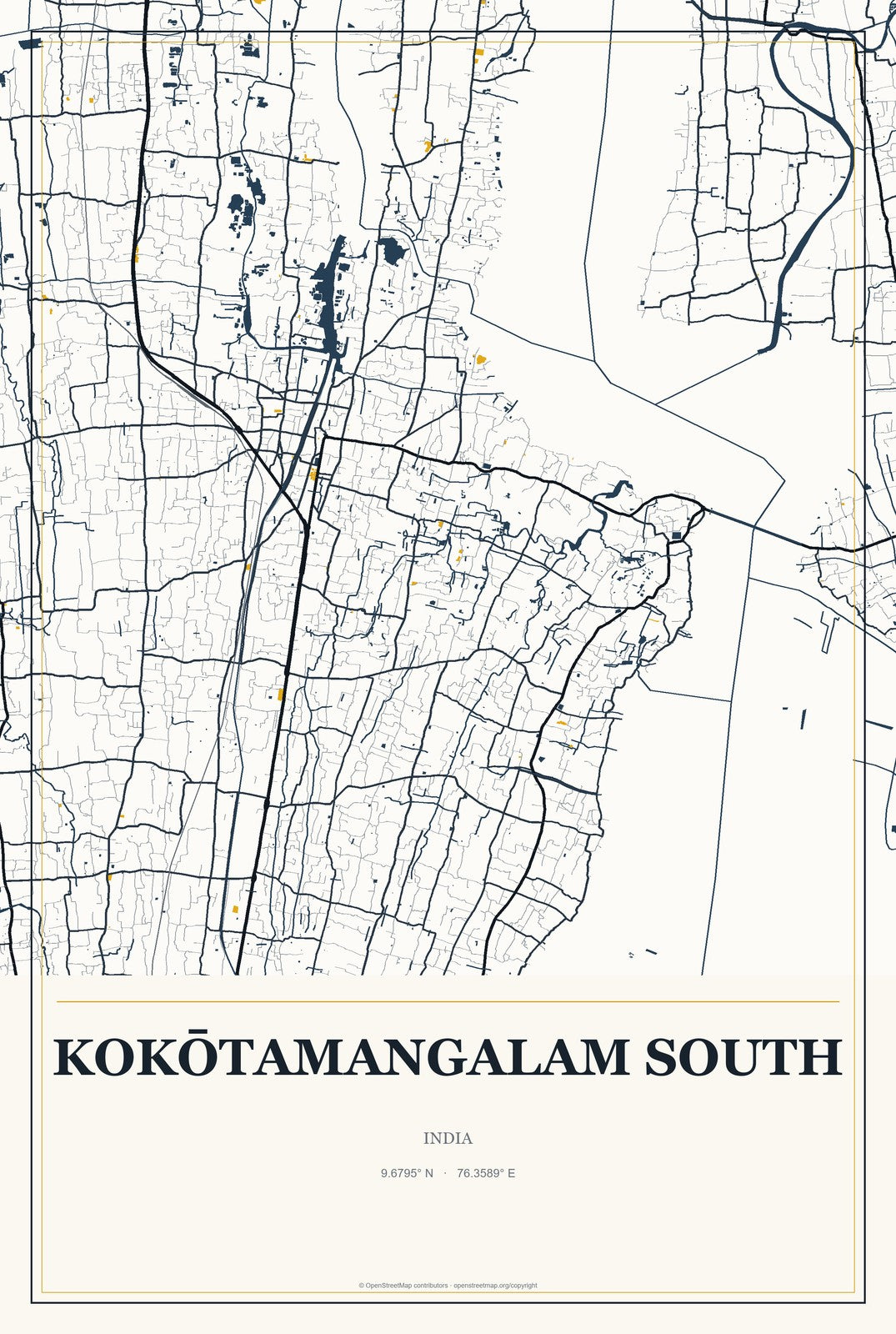 Kokōtamangalam South, India City Map Aluminum Sign in Citrine Modern style