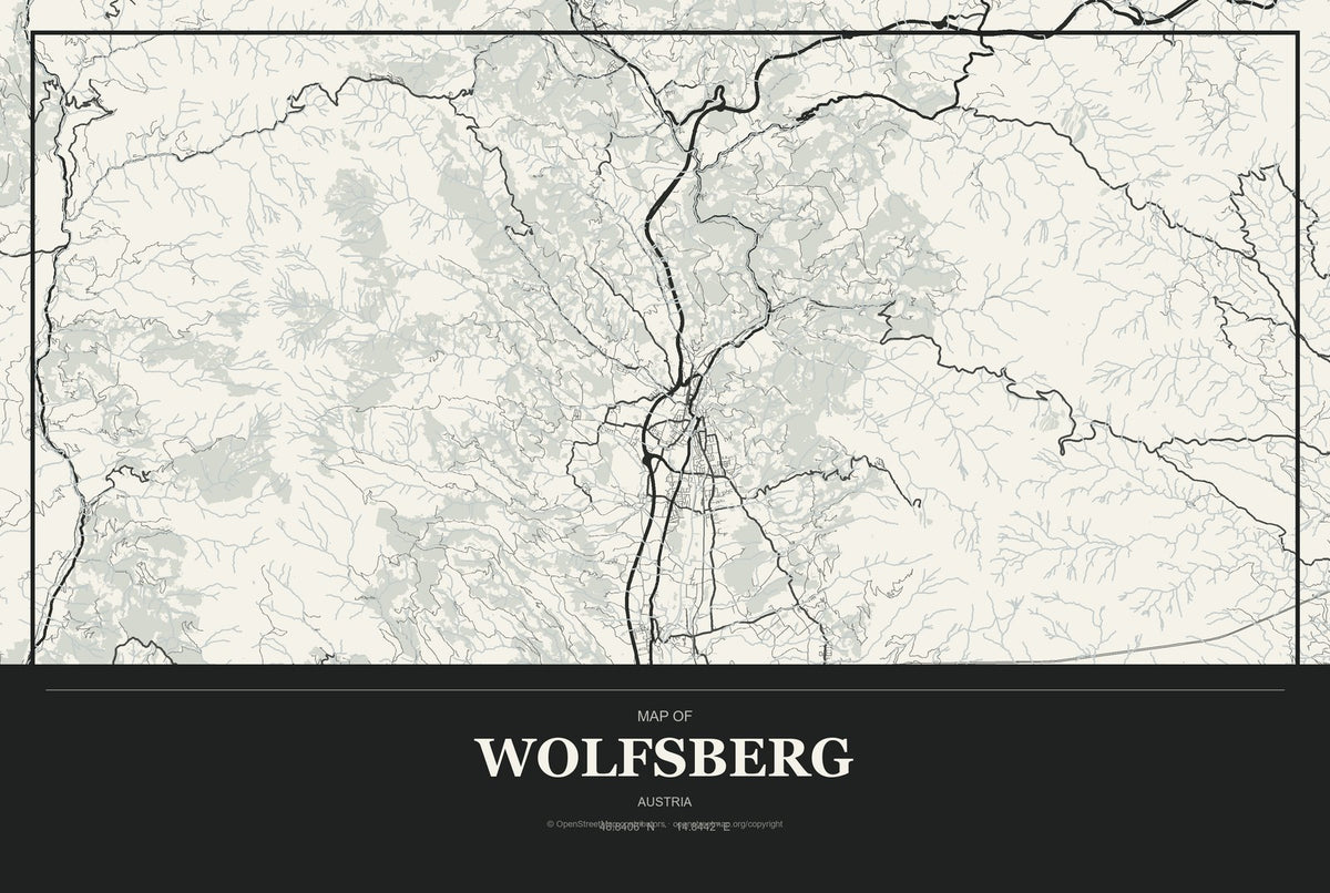 Wolfsberg, Austria City Map Aluminum Sign in Museum Plaque style