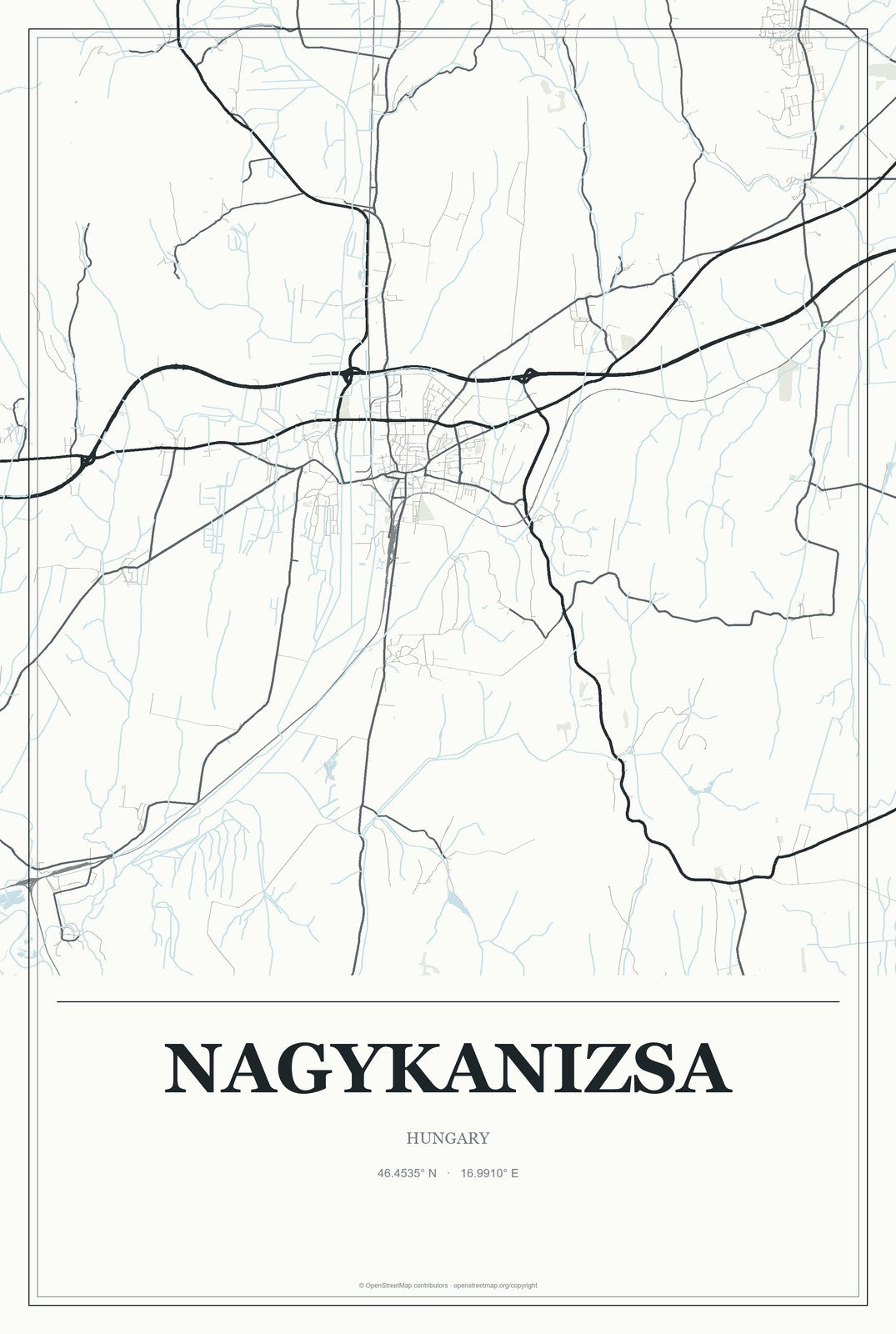 Nagykanizsa, Hungary City Map Aluminum Sign in Gallery Air style