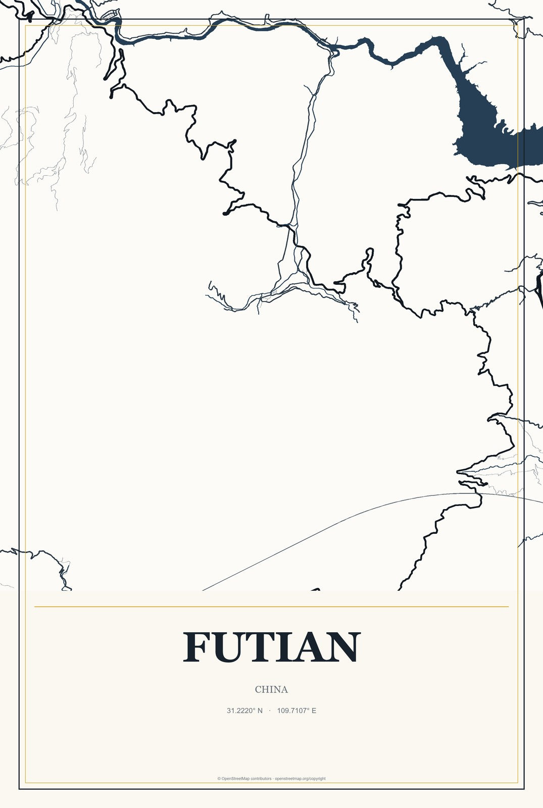 Futian, China City Map Aluminum Sign in Citrine Modern style