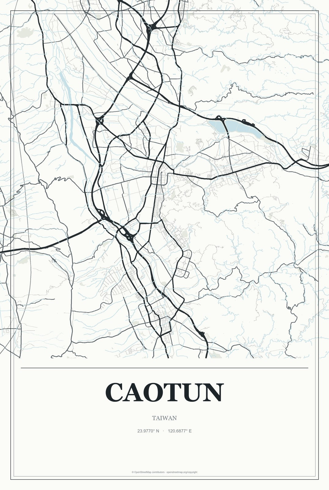 Caotun, Taiwan City Map Aluminum Sign in Gallery Air style