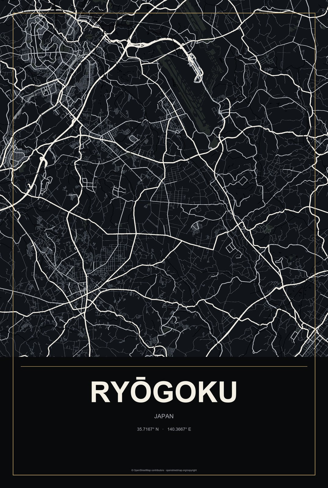 Ryōgoku, Japan City Map Aluminum Sign in Metropolitan Noir style