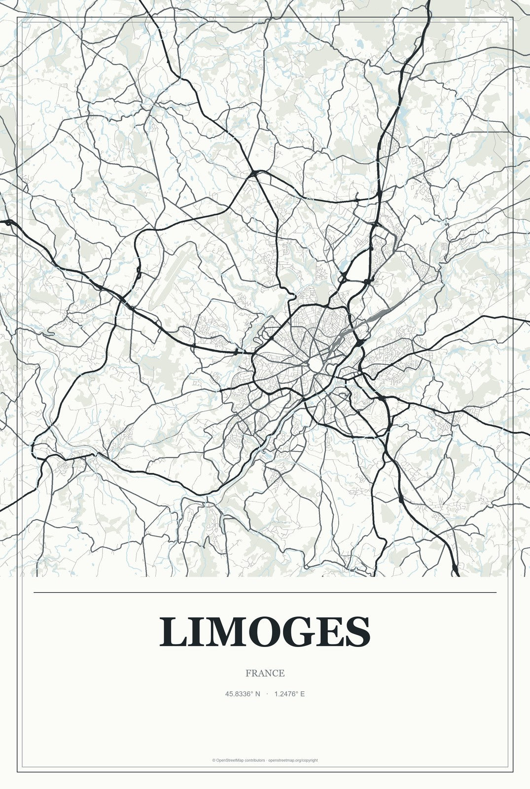 Limoges, France City Map Aluminum Sign in Gallery Air style