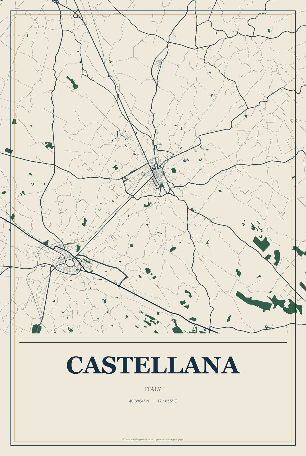 Castellana, Italy City Map Aluminum Sign in Coastal Cutout style