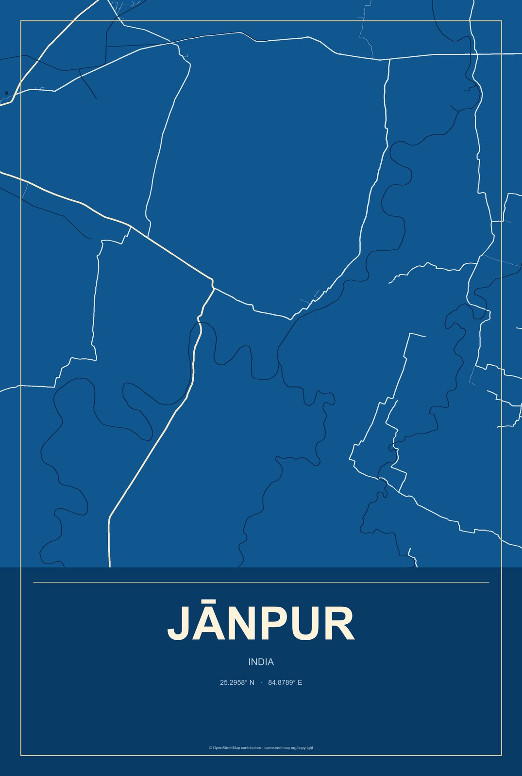 Jānpur, India City Map Aluminum Sign in Harbor Cobalt style