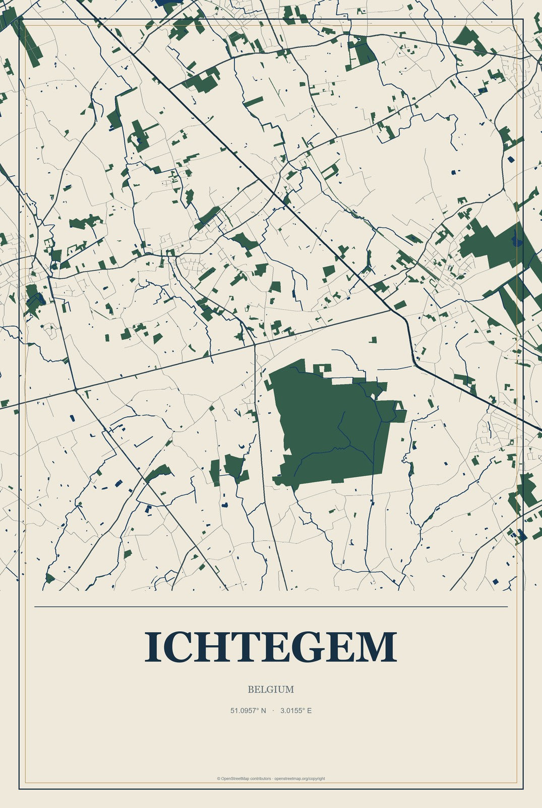 Ichtegem, Belgium City Map Aluminum Sign in Coastal Cutout style