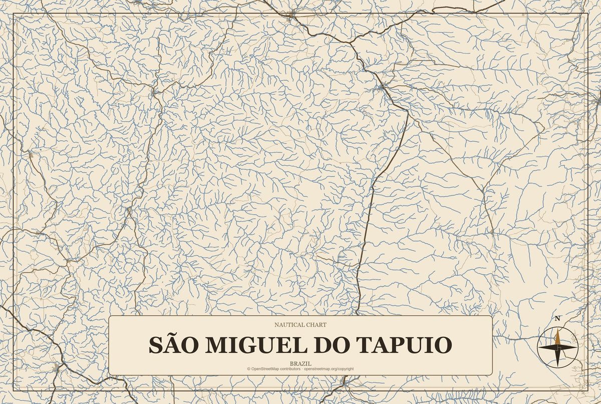 São Miguel do Tapuio, Brazil City Map Aluminum Sign in Heritage Nautical style