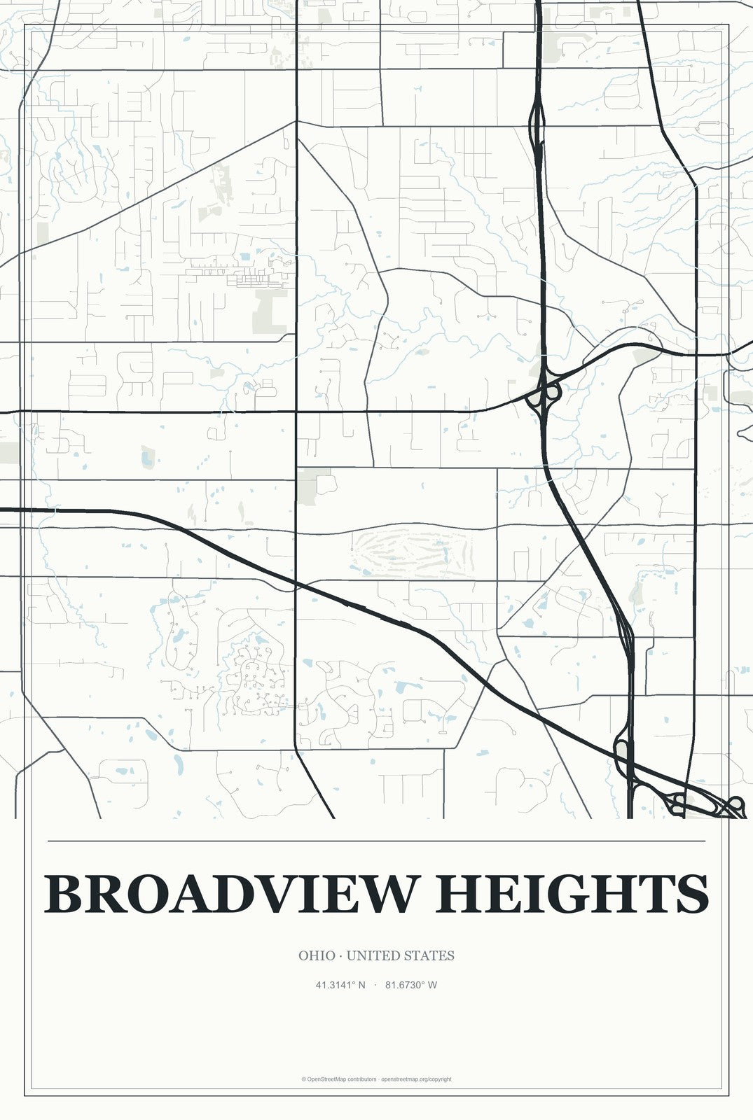 Broadview Heights, Ohio City Map Aluminum Sign in Gallery Air style