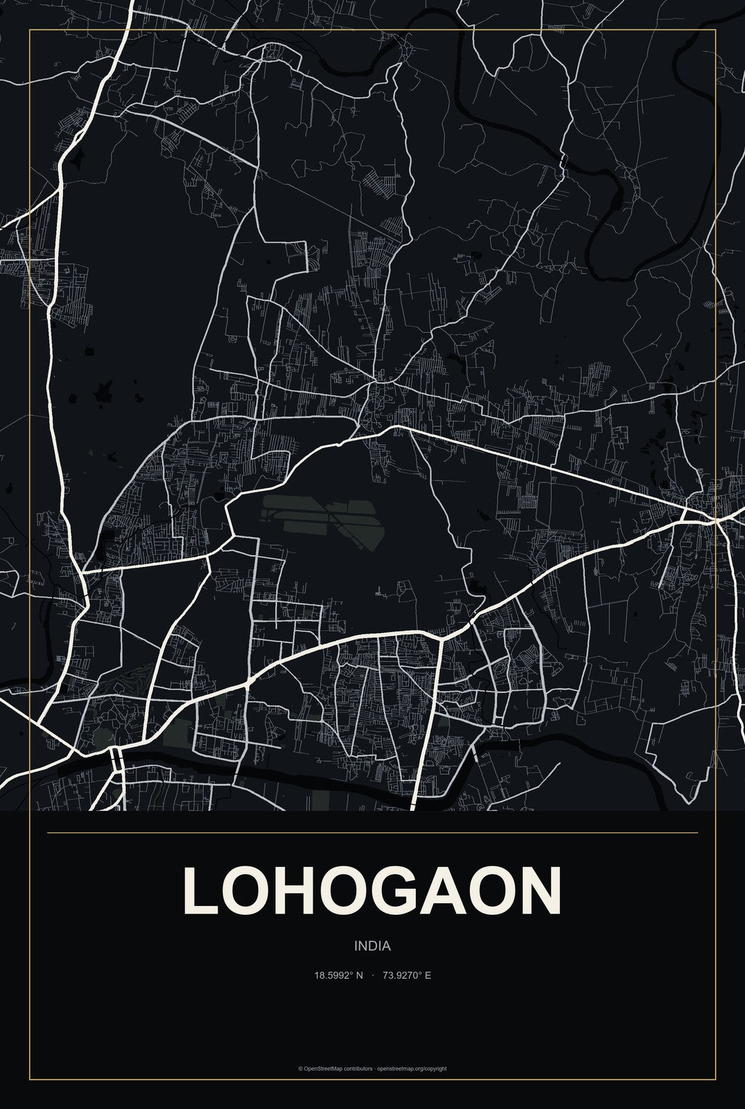 Lohogaon, India City Map Aluminum Sign in Metropolitan Noir style