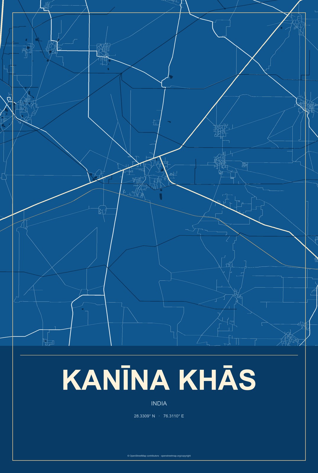 Kanīna Khās, India City Map Aluminum Sign in Harbor Cobalt style