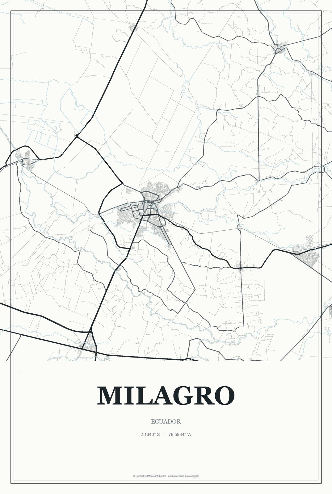 Milagro, Ecuador City Map Aluminum Sign in Gallery Air style