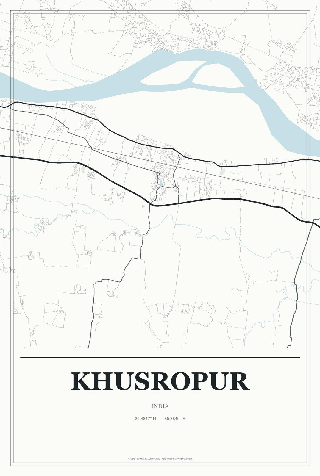 Khusropur, India City Map Aluminum Sign in Gallery Air style