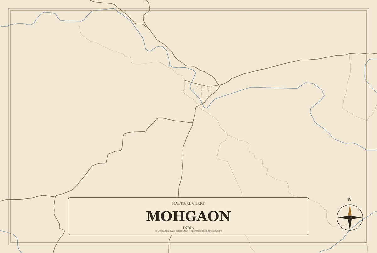 Mohgaon, India City Map Aluminum Sign in Heritage Nautical style