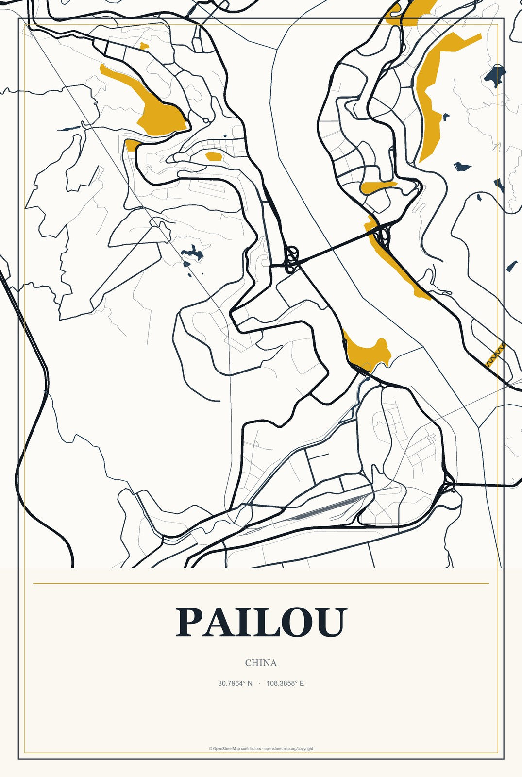 Pailou, China City Map Aluminum Sign in Citrine Modern style