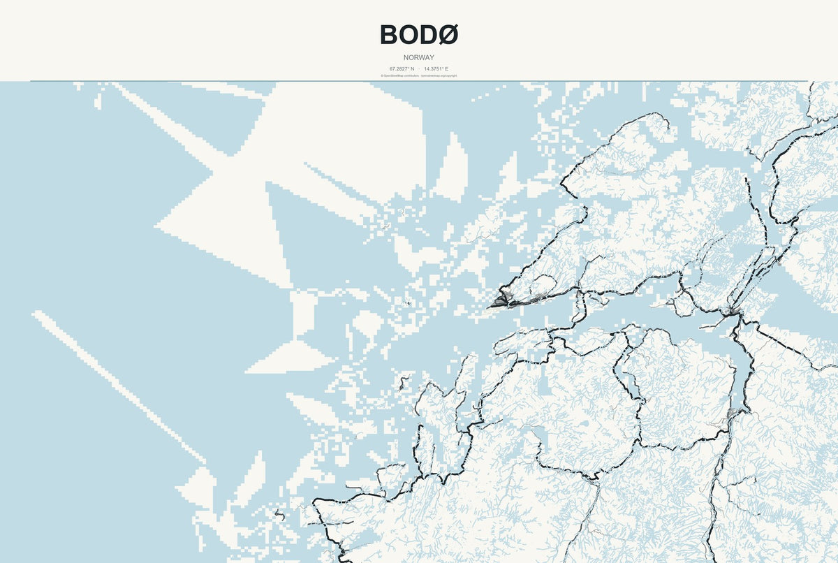 Bodø, Norway City Map Aluminum Sign in Headline Atlas style