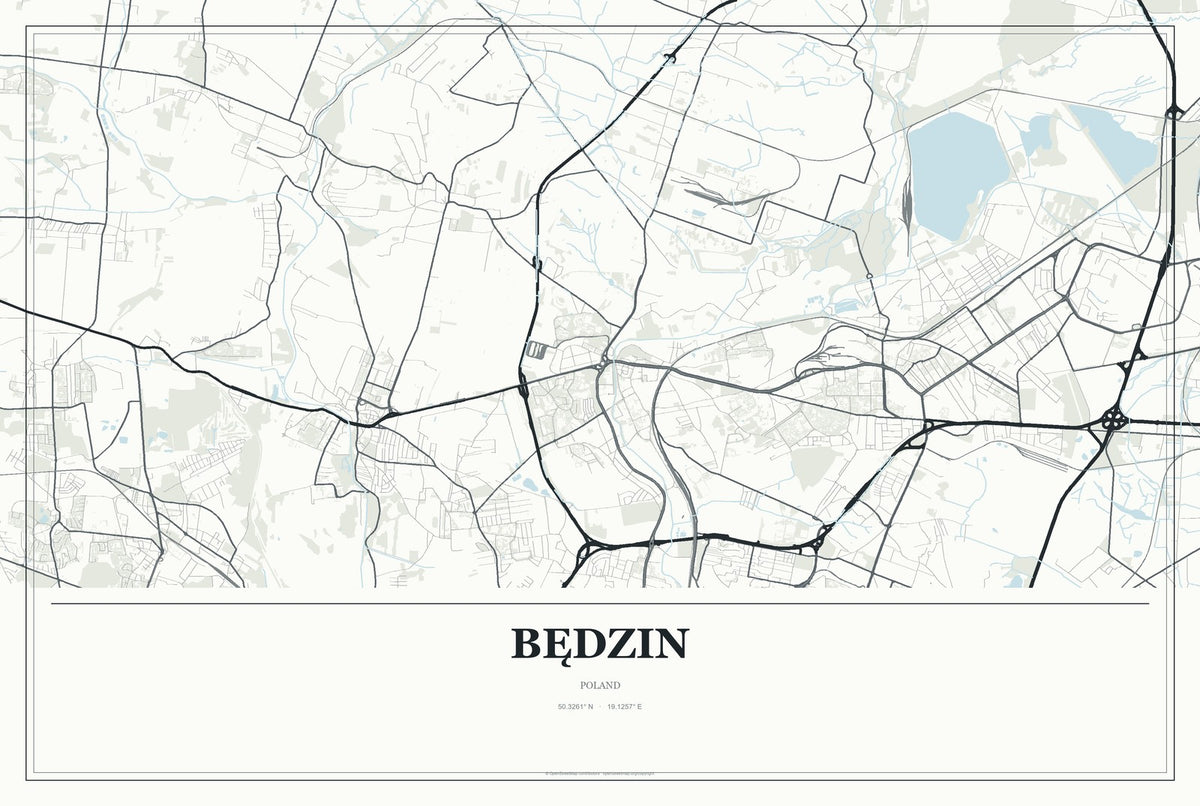 Będzin, Poland City Map Aluminum Sign in Gallery Air style