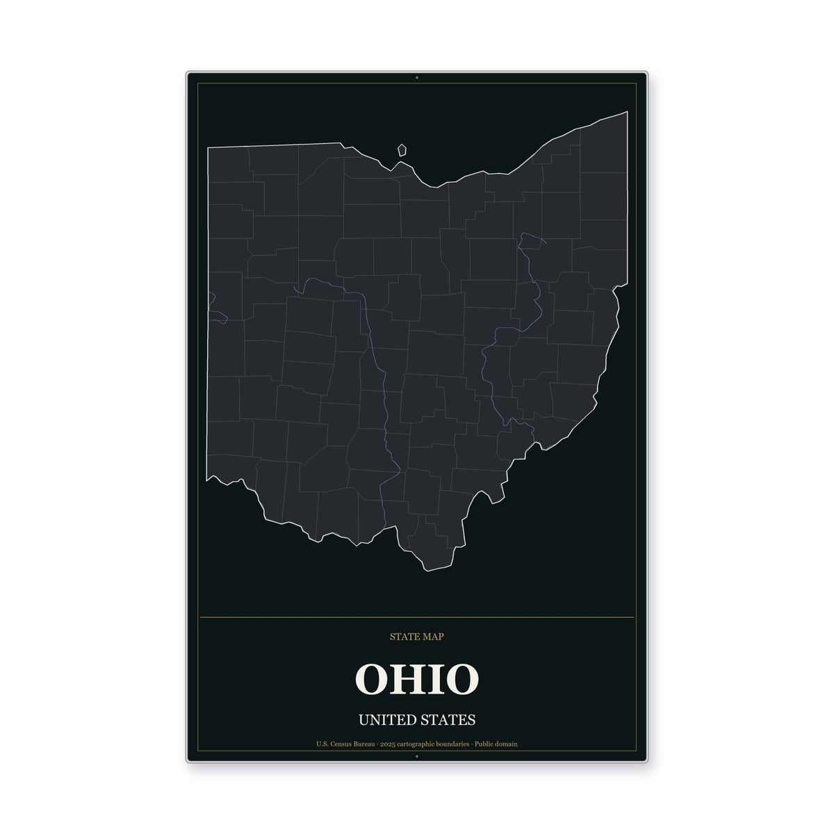 Ohio state map aluminum sign in Metropolitan Noir style