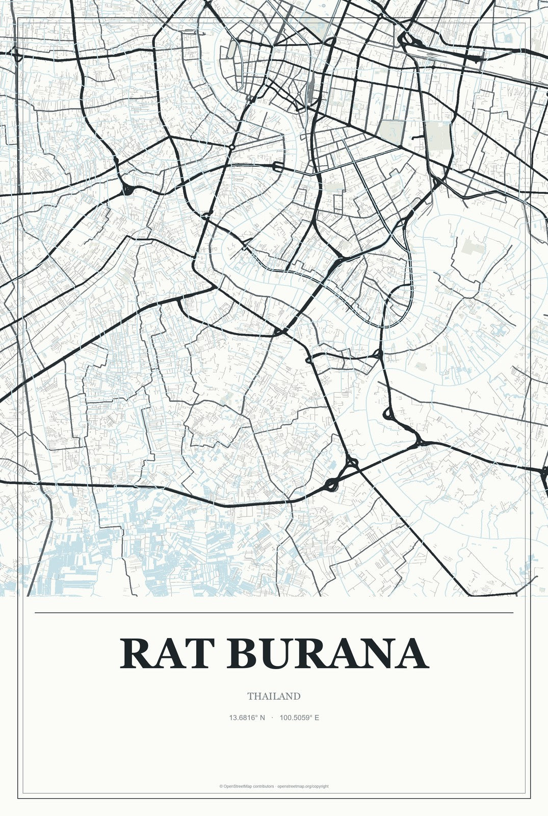 Rat Burana, Thailand City Map Aluminum Sign in Gallery Air style