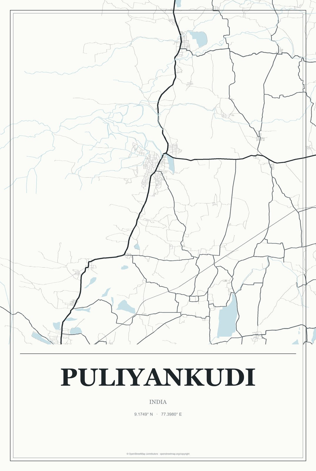 Puliyankudi, India City Map Aluminum Sign in Gallery Air style