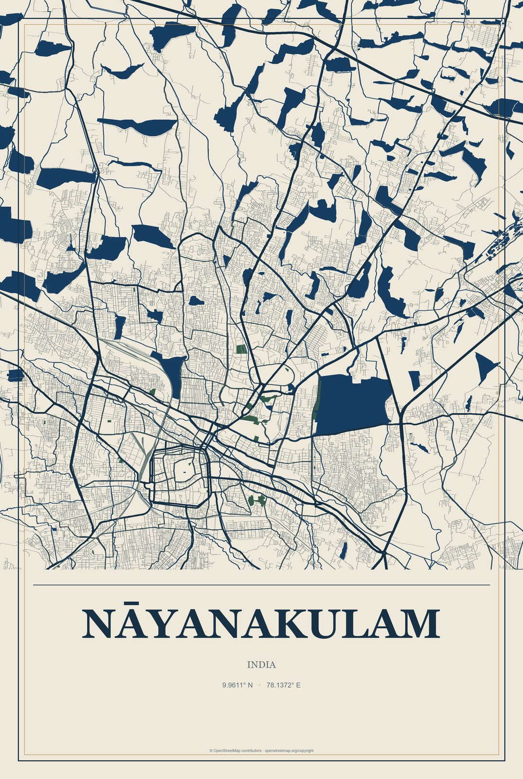 Nāyanakulam, India City Map Aluminum Sign in Coastal Cutout style