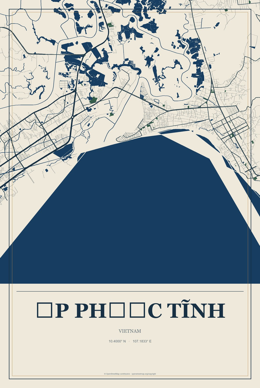 Ấp Phước Tĩnh, Vietnam City Map Aluminum Sign in Coastal Cutout style