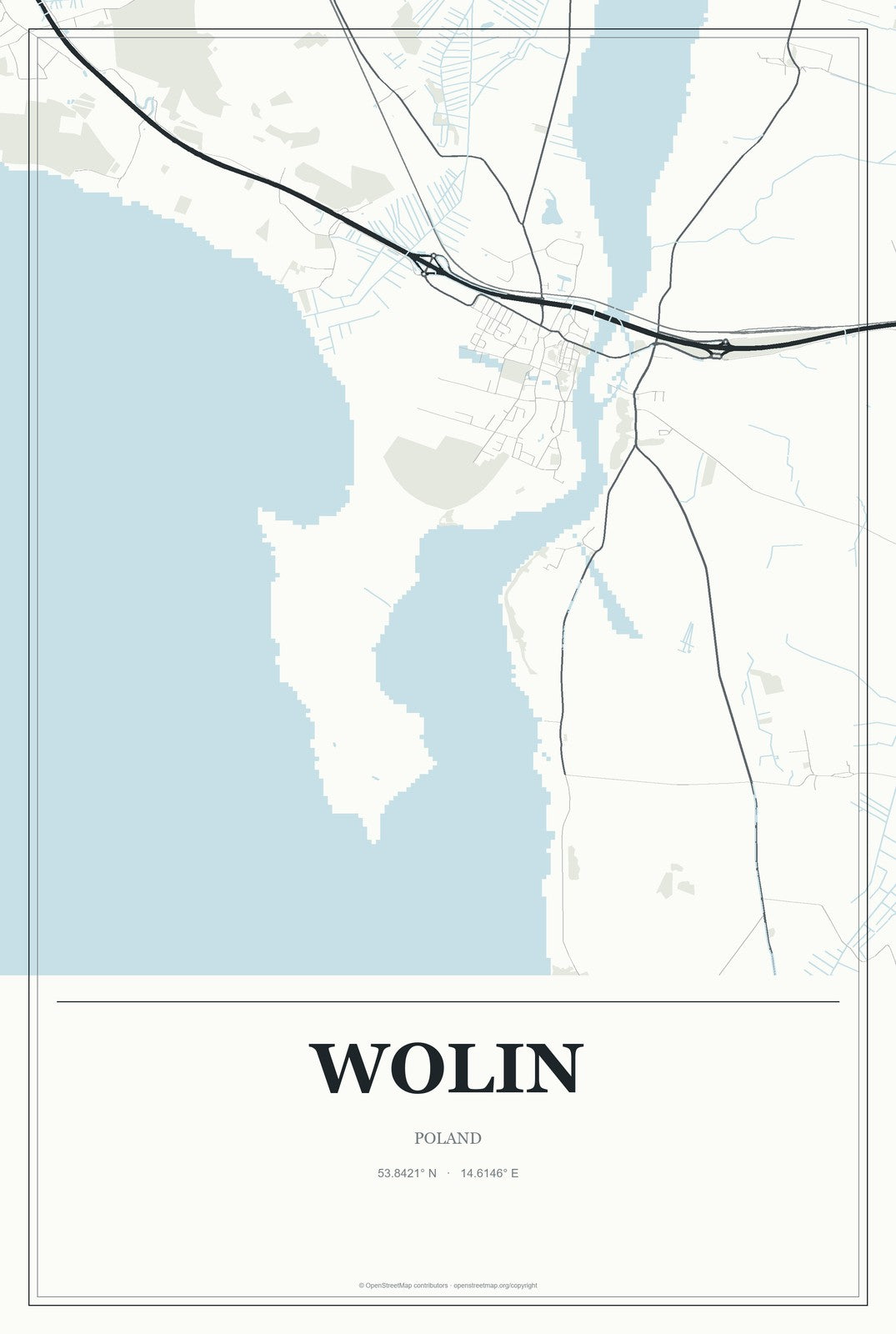 Wolin, Poland City Map Aluminum Sign in Gallery Air style