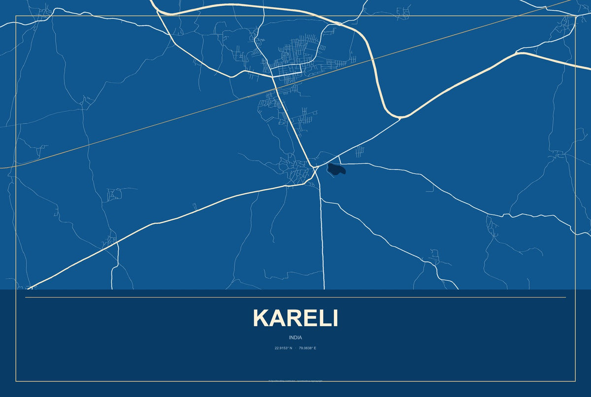 Kareli, India City Map Aluminum Sign in Harbor Cobalt style