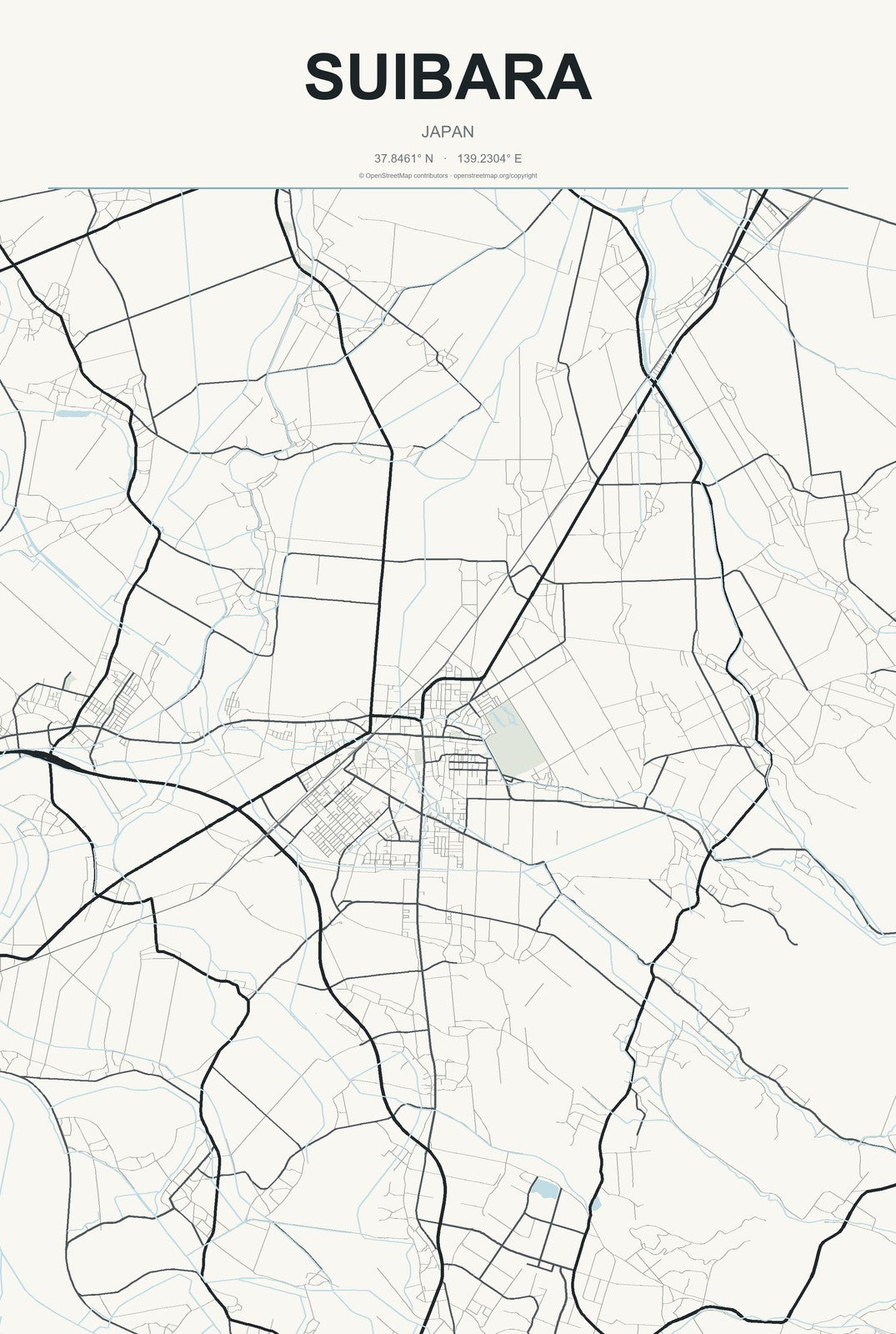 Suibara, Japan City Map Aluminum Sign in Headline Atlas style