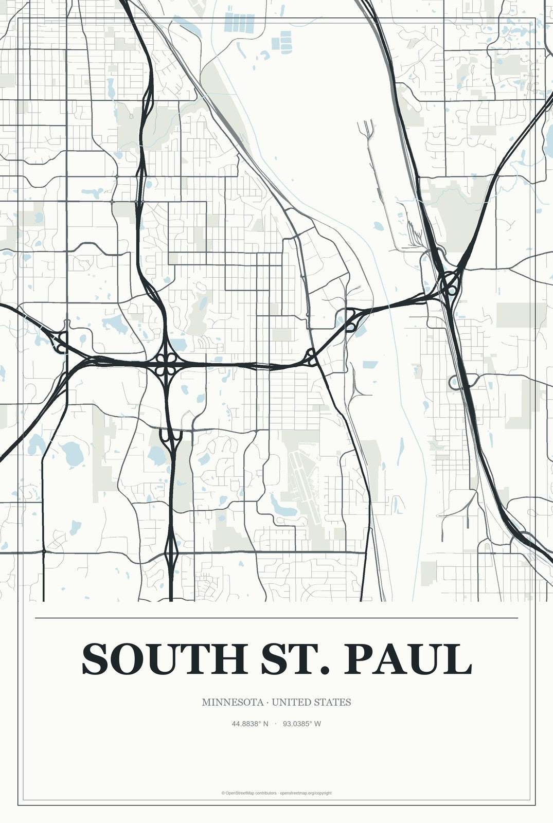 South St. Paul, Minnesota City Map Aluminum Sign in Gallery Air style