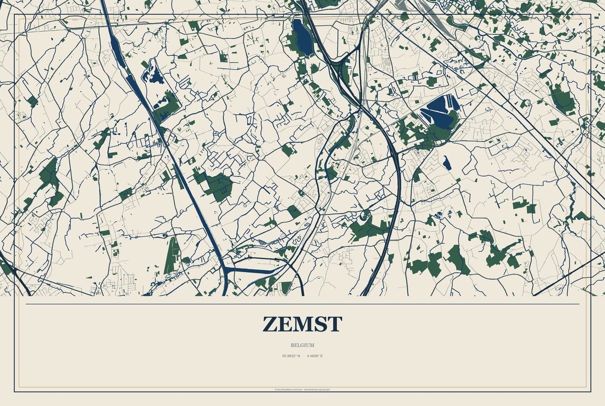Zemst, Belgium City Map Aluminum Sign in Coastal Cutout style
