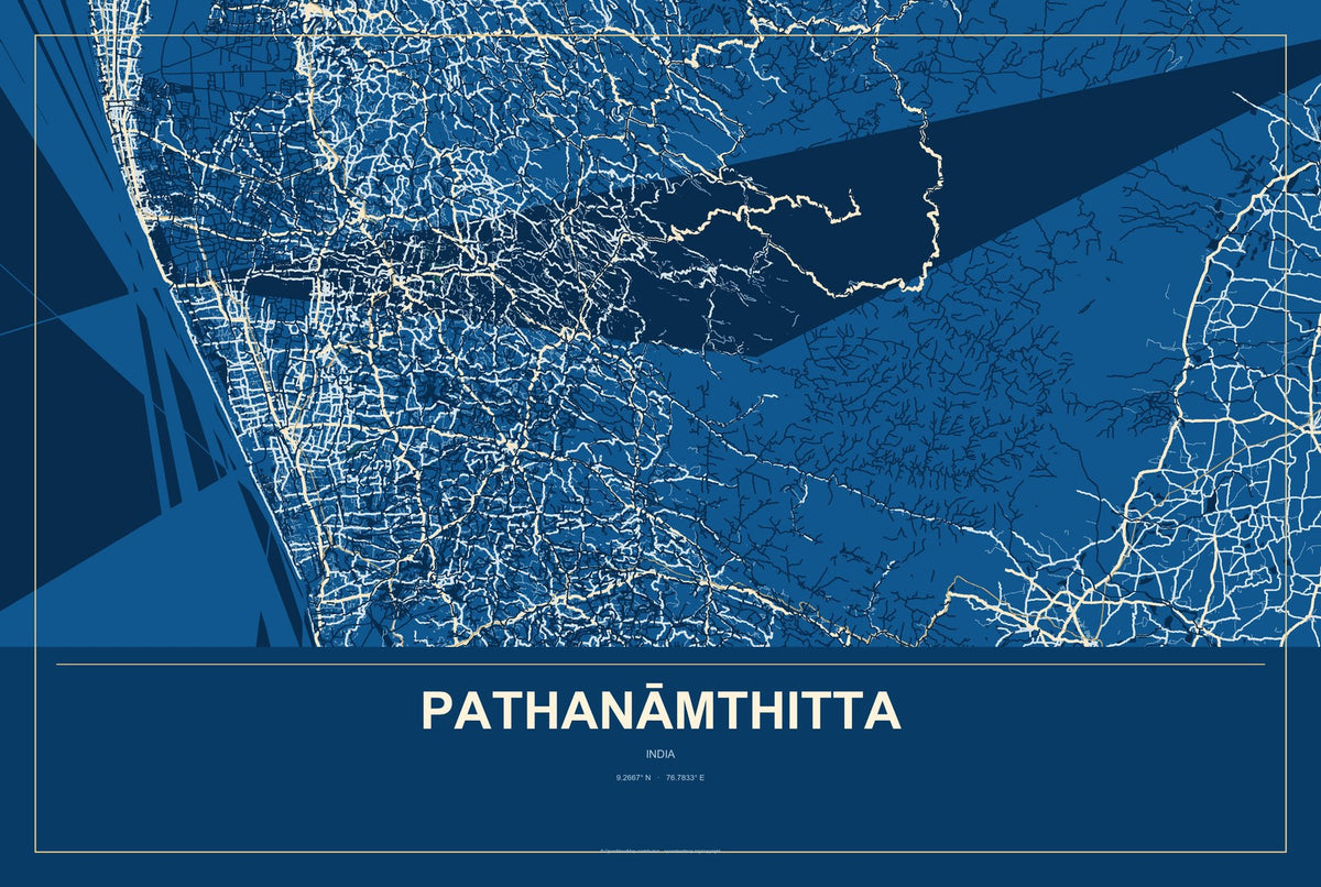 Pathanāmthitta, India City Map Aluminum Sign in Harbor Cobalt style