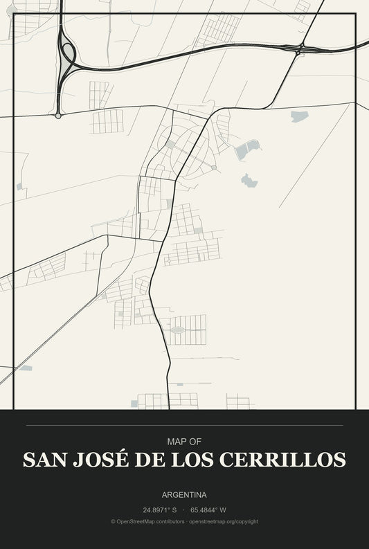 San José de los Cerrillos, Argentina City Map Aluminum Sign in Museum Plaque style