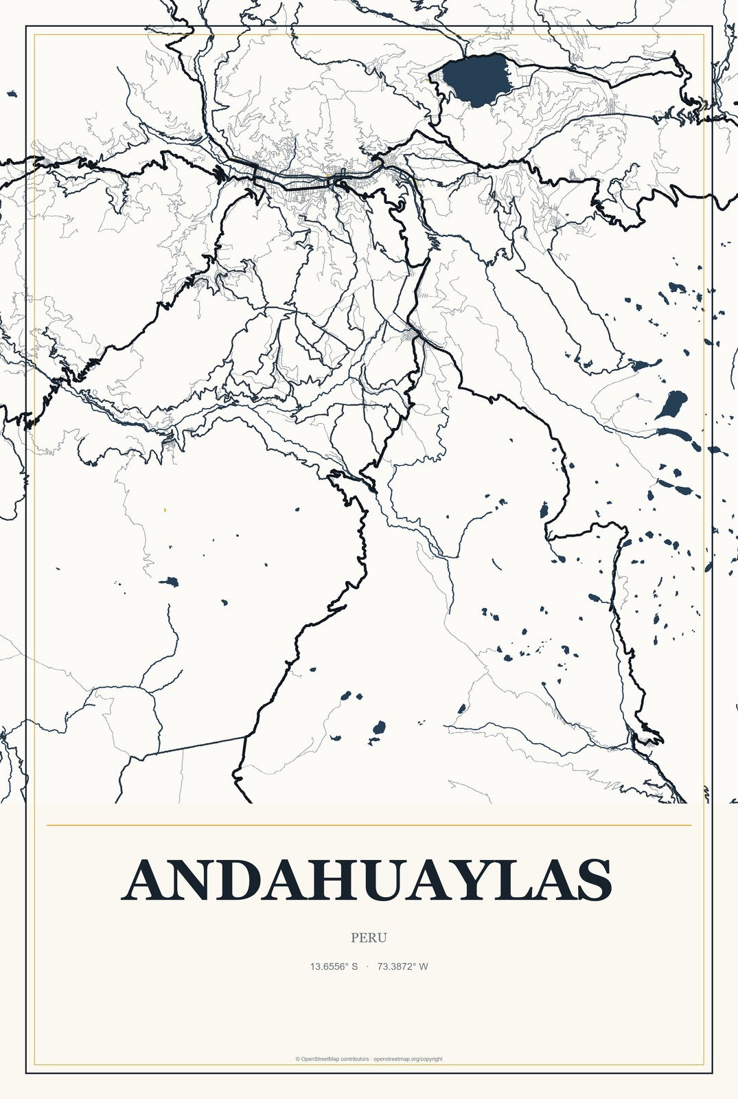 Andahuaylas, Peru City Map Aluminum Sign in Citrine Modern style