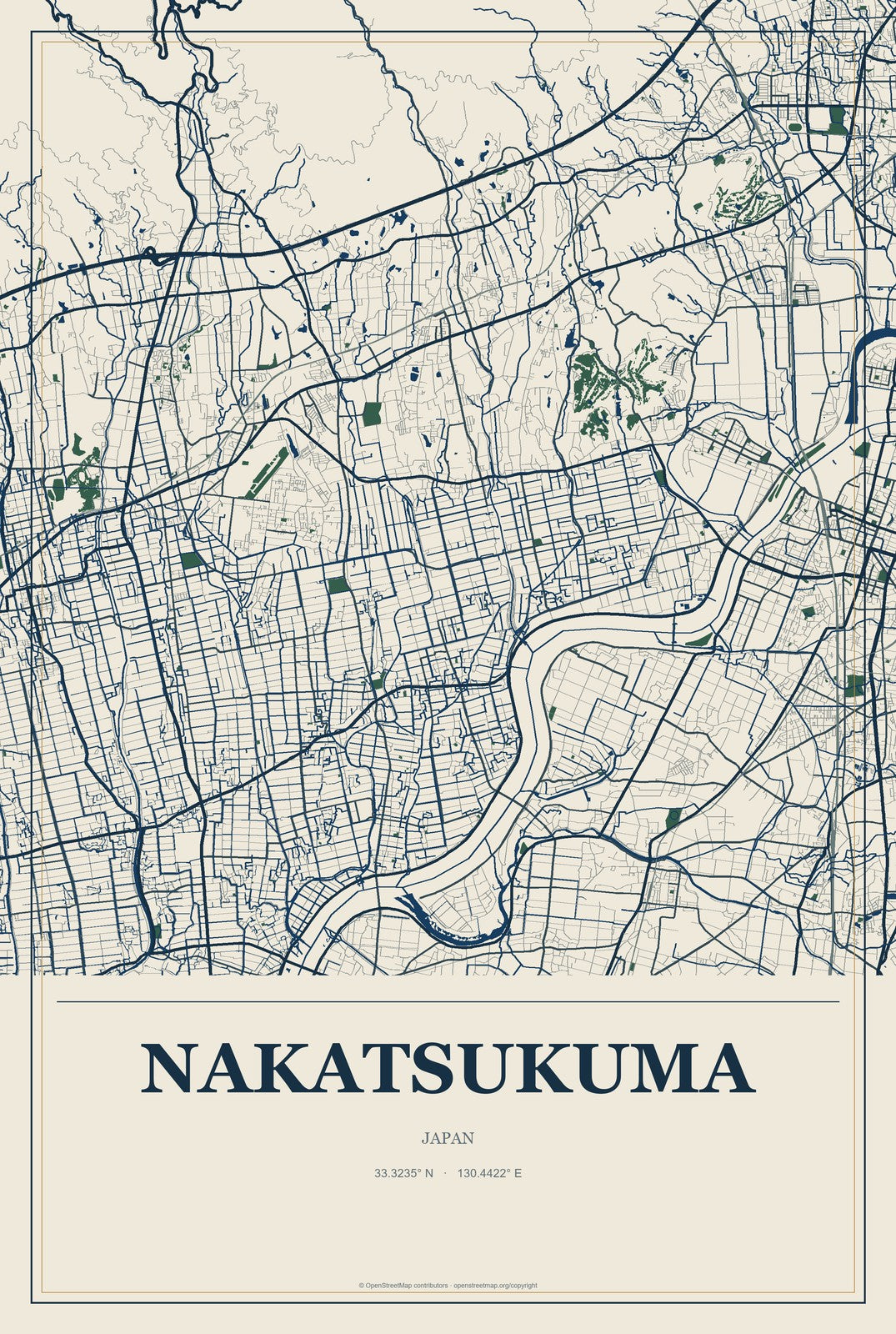 Nakatsukuma, Japan City Map Aluminum Sign in Coastal Cutout style