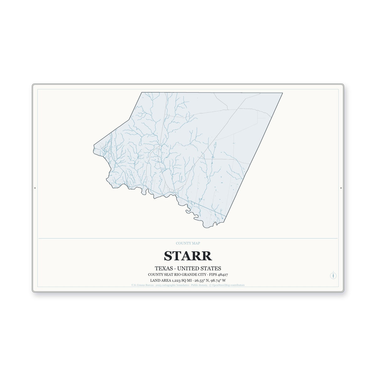 Starr County, Texas Map Aluminum Sign in Gallery Air style