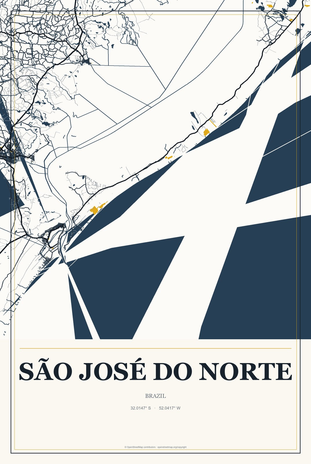 São José do Norte, Brazil City Map Aluminum Sign in Citrine Modern style