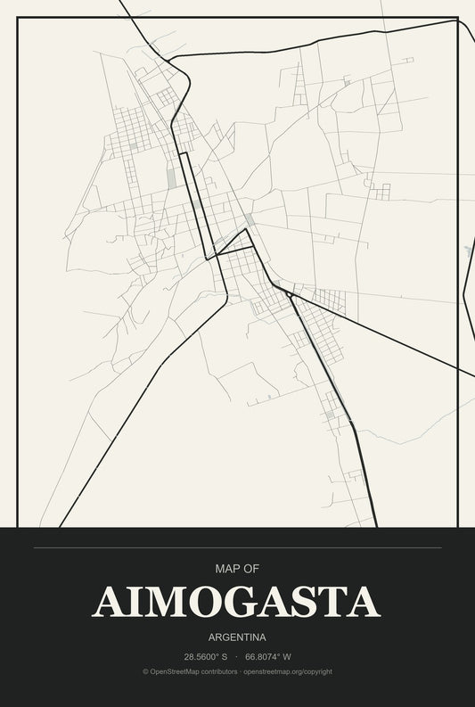 Aimogasta, Argentina City Map Aluminum Sign in Museum Plaque style