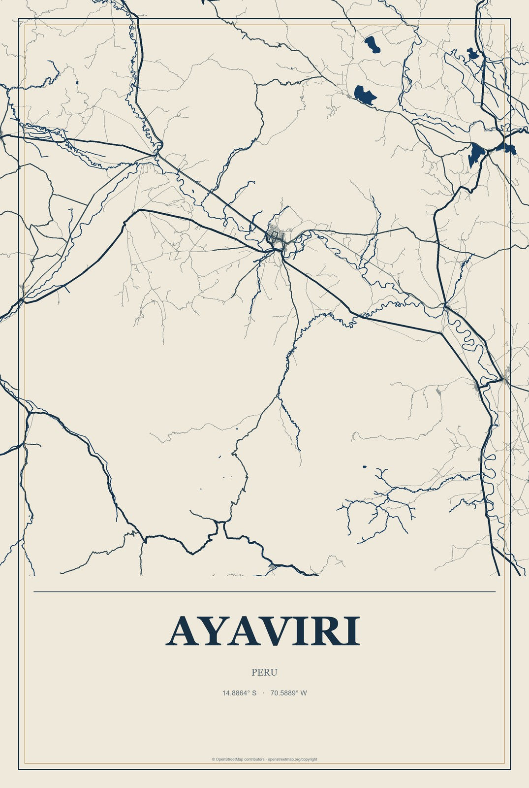 Ayaviri, Peru City Map Aluminum Sign in Coastal Cutout style