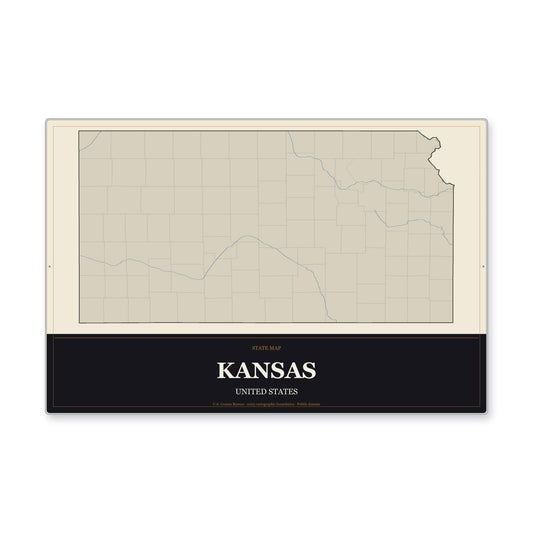 Kansas state map aluminum sign in Museum Plaque style