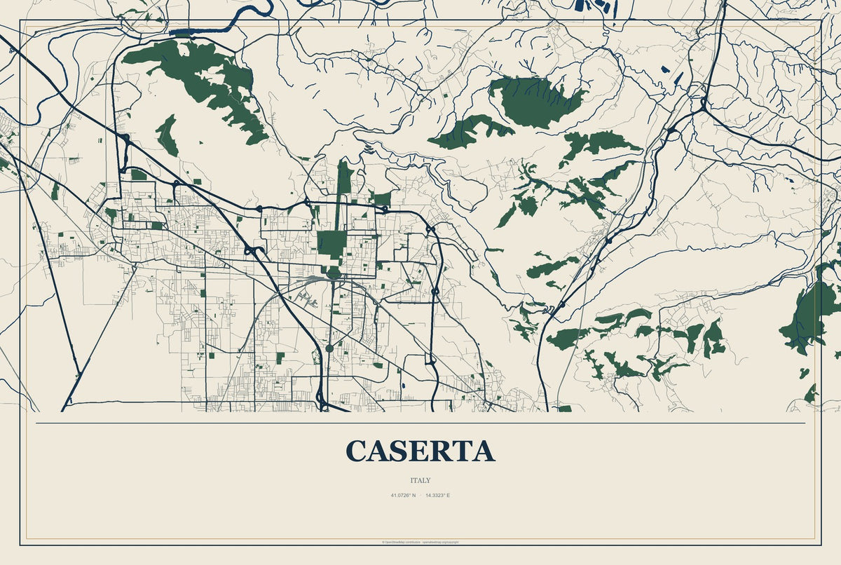 Caserta, Italy City Map Aluminum Sign in Coastal Cutout style