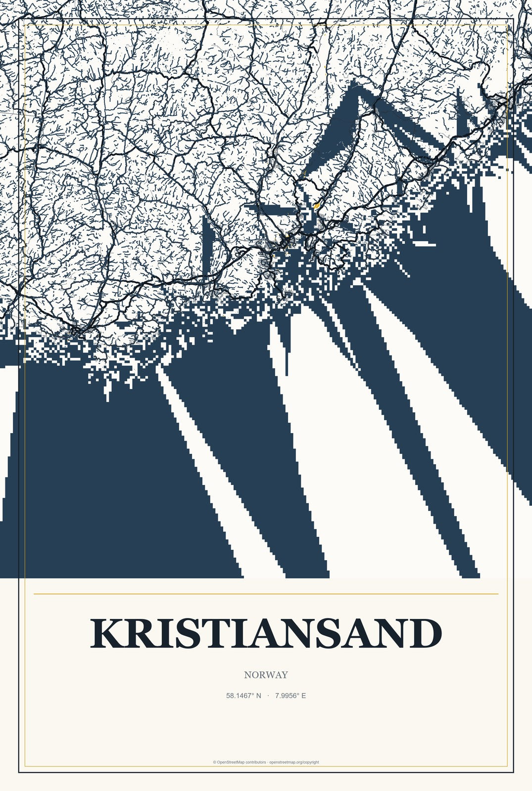 Kristiansand, Norway City Map Aluminum Sign in Citrine Modern style