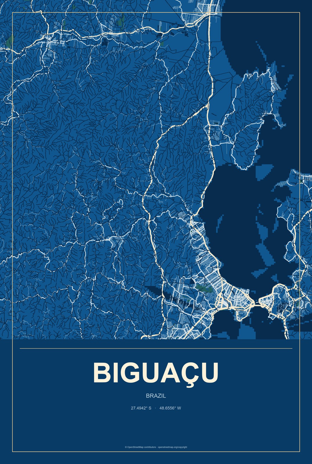 Biguaçu, Brazil City Map Aluminum Sign in Harbor Cobalt style