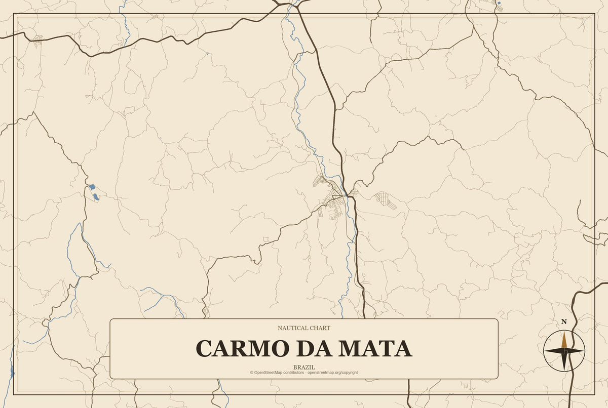 Carmo da Mata, Brazil City Map Aluminum Sign in Heritage Nautical style